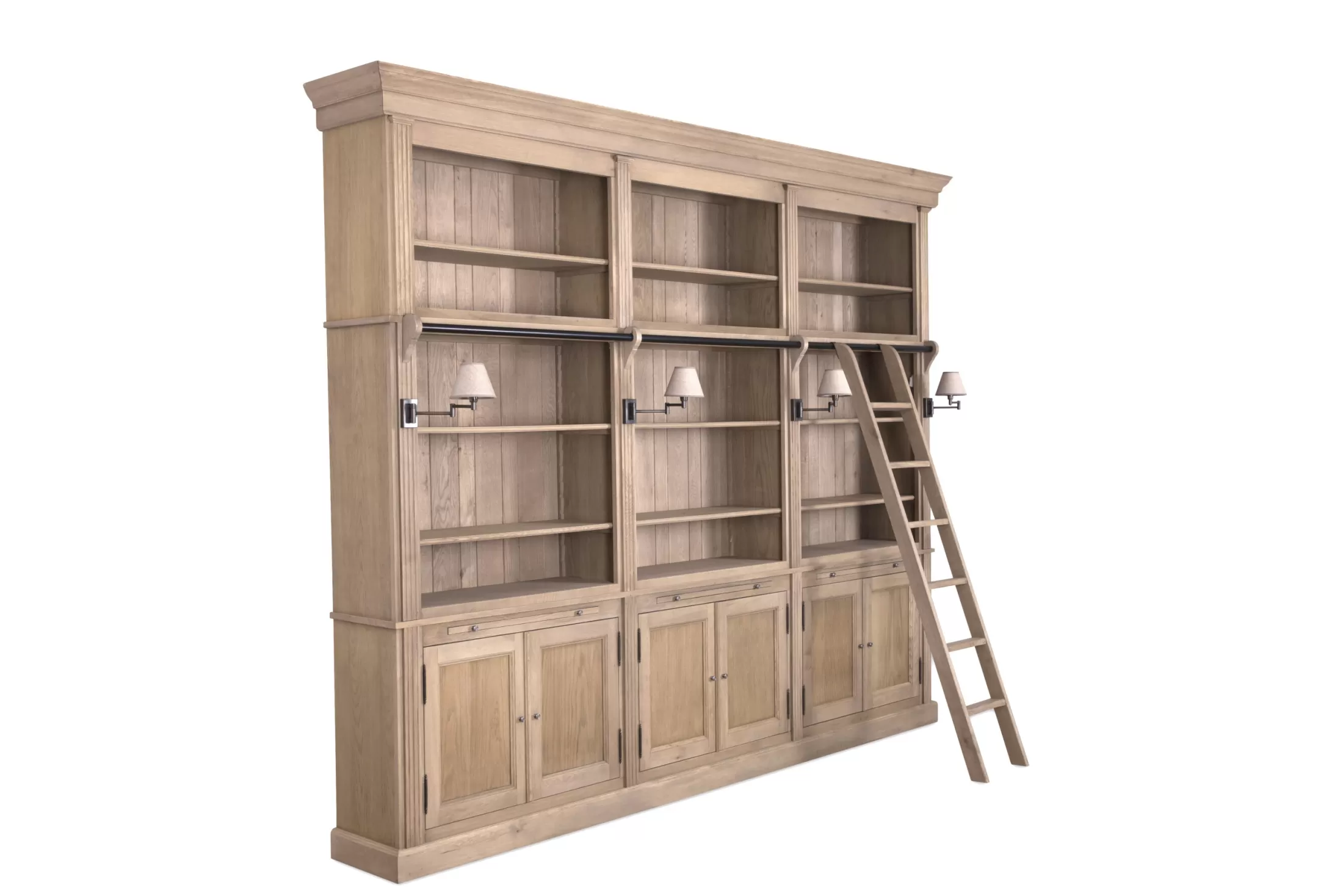 Flamant Cupboards^Balmore, Bookcase, Weathered Oak, 3 Parts , With Ladder