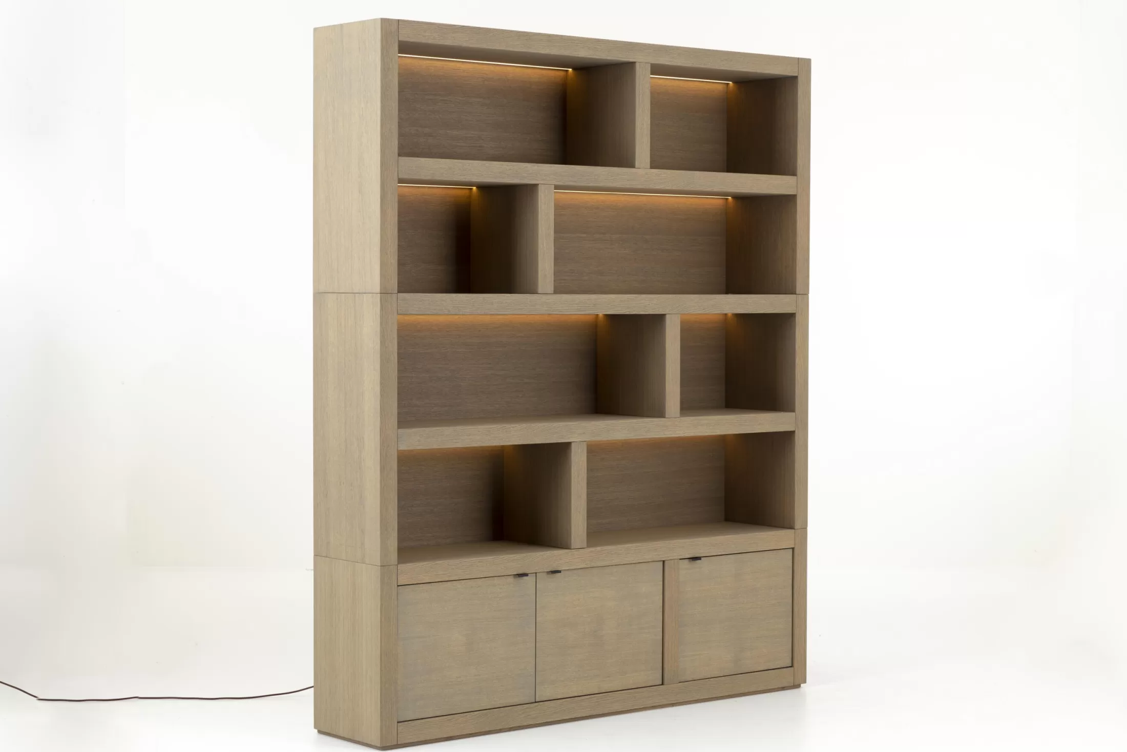 Flamant Cupboards^Bjorn, Bookcase, Weathered Oak, With Dimmable Led Lights