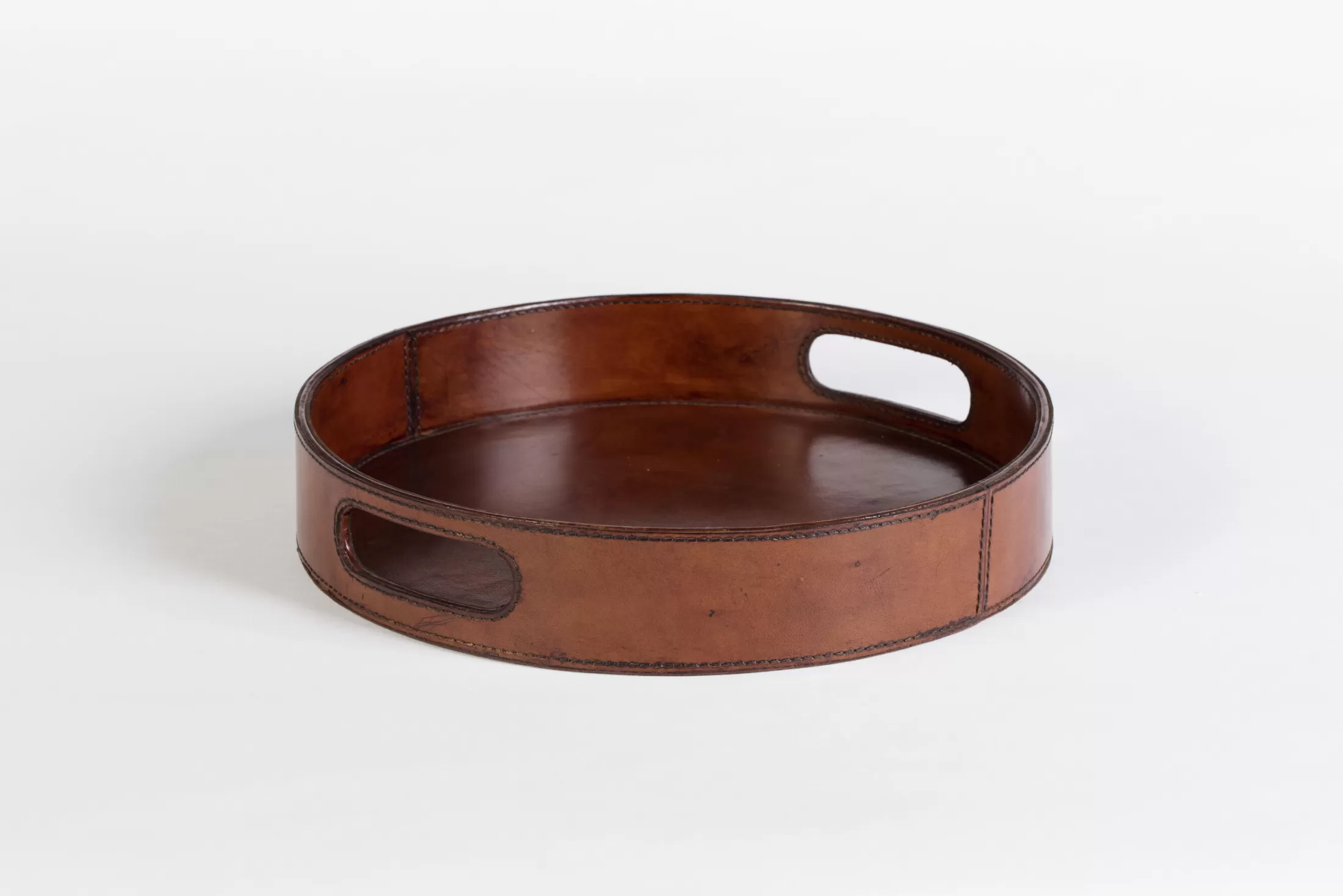 Flamant Accessories^Manhattan, Tray, Brown Leather, Round